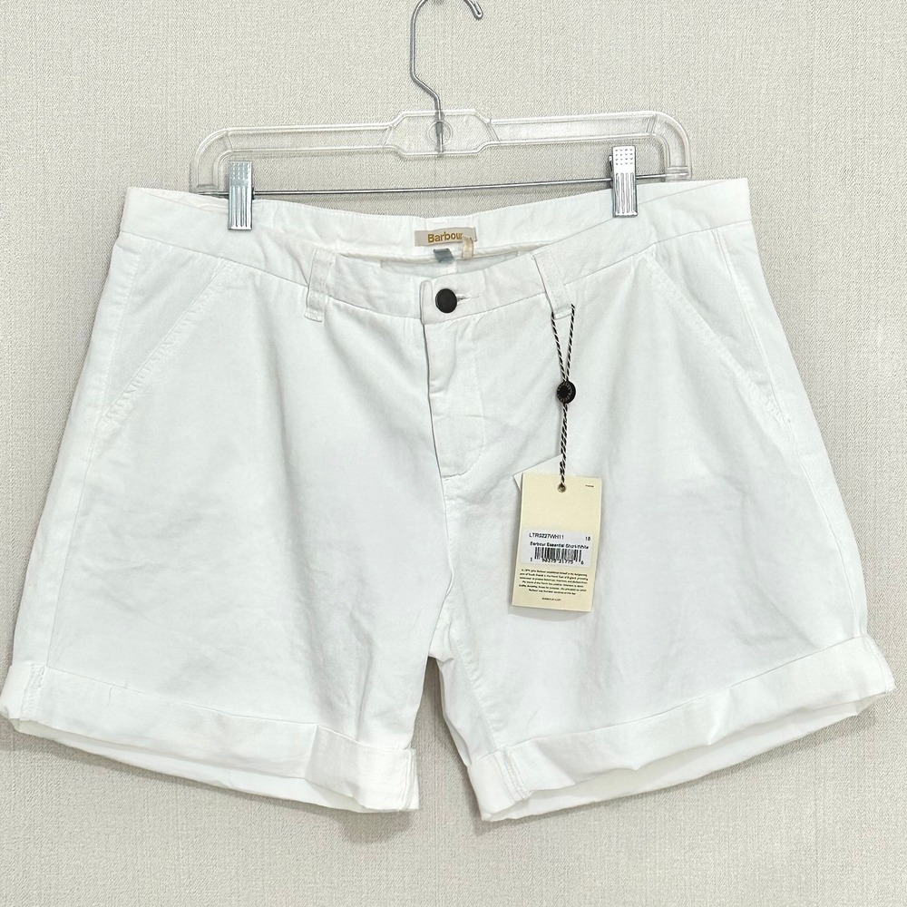 Barbour Essential Shorts Womens 18 White Cotton Stretch Chino Coastal
